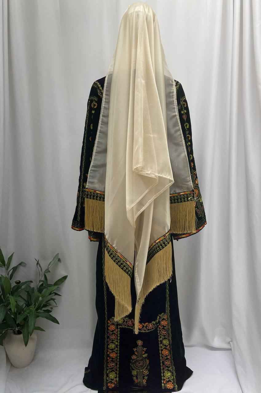Navy & Emerald Queen Embroidered Velvet Thobe