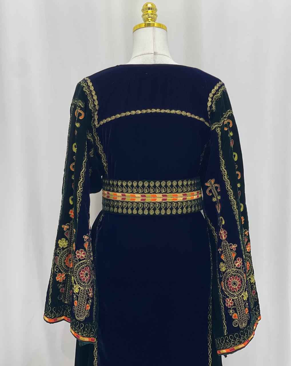 Navy & Emerald Queen Embroidered Velvet Thobe