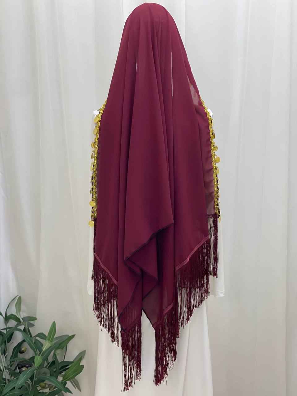 Heritage Coin Fringe Chiffon Shawl/Khirka