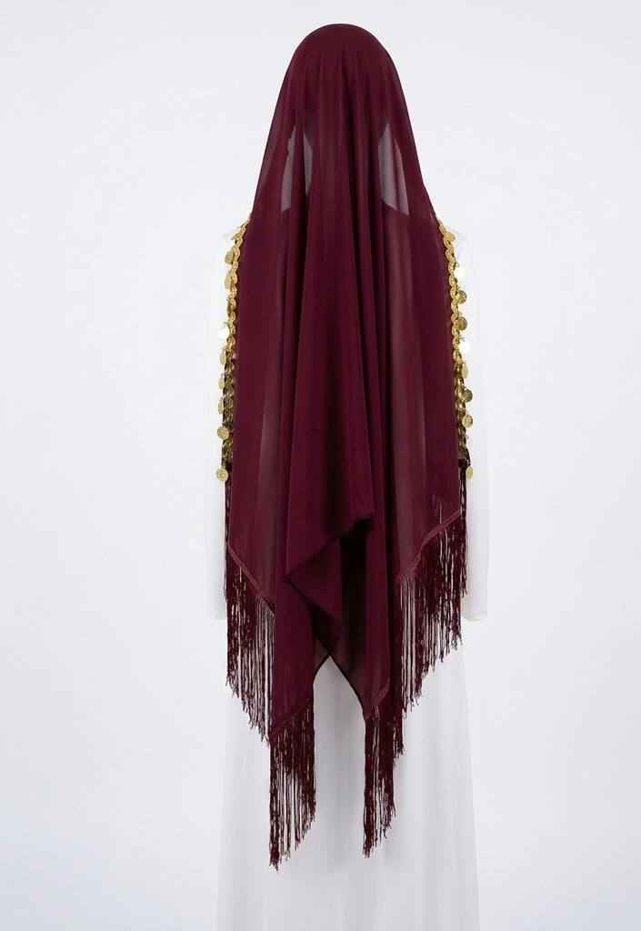 Heritage Coin Fringe Chiffon Shawl/Khirka