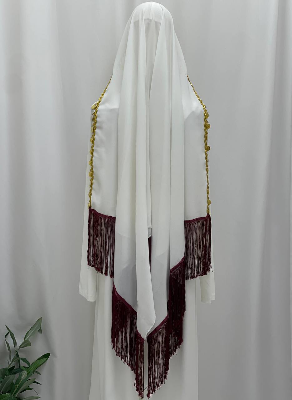 Heritage Coin Fringe Chiffon Shawl/Khirka