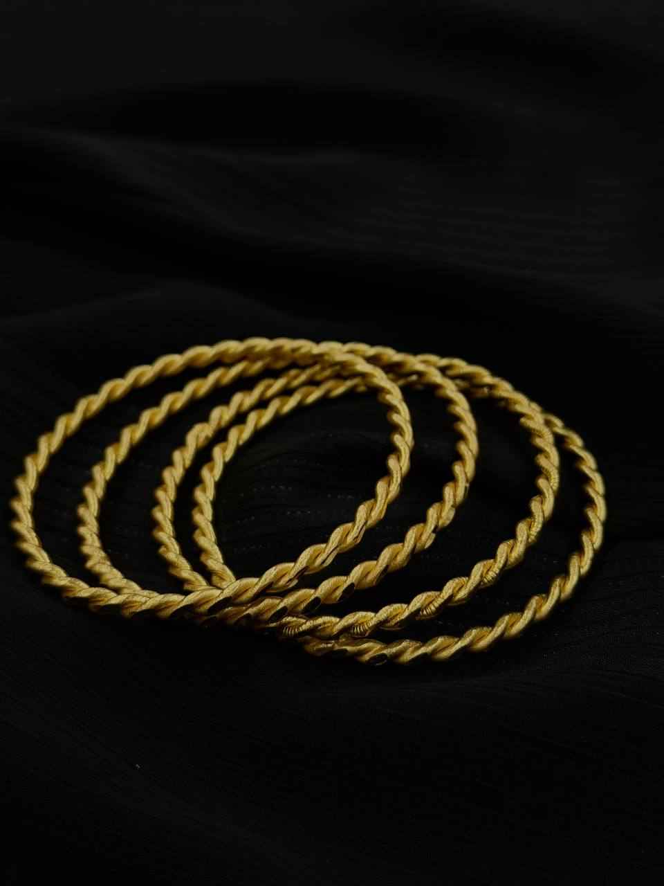 Bold Twisted Rope Gold Bangles – Set of 4