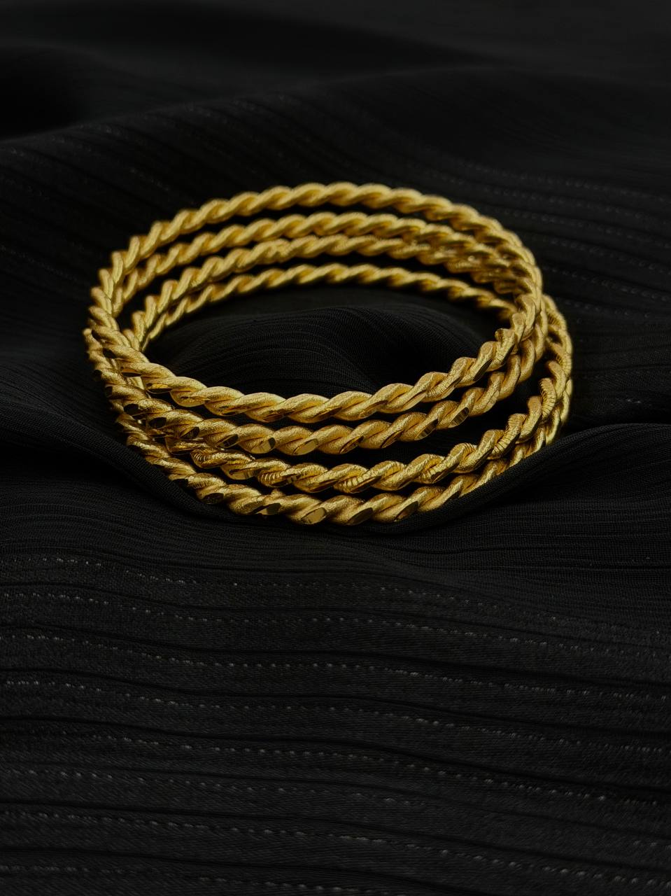 Bold Twisted Rope Gold Bangles – Set of 4