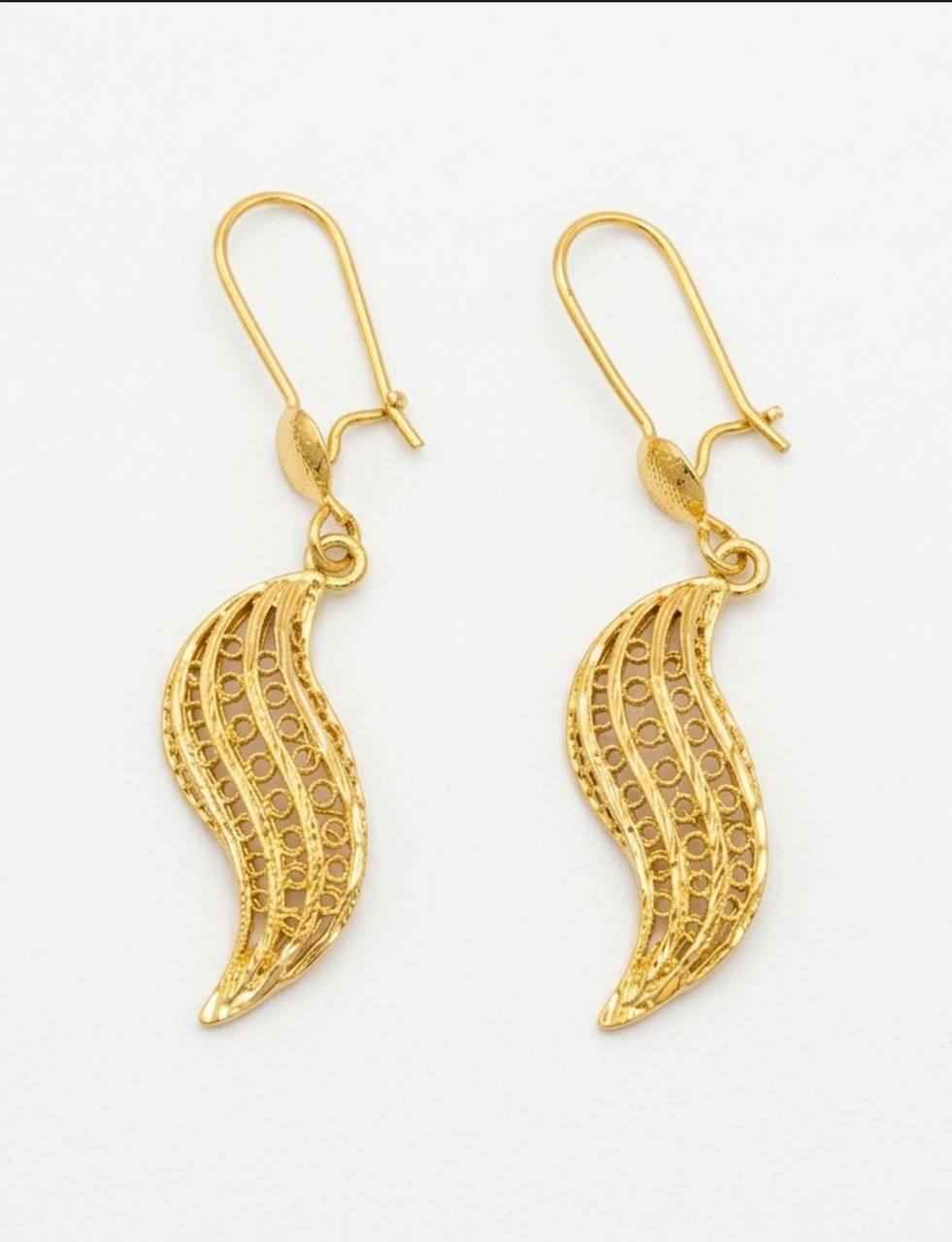 Golden Feather Drop Earrings