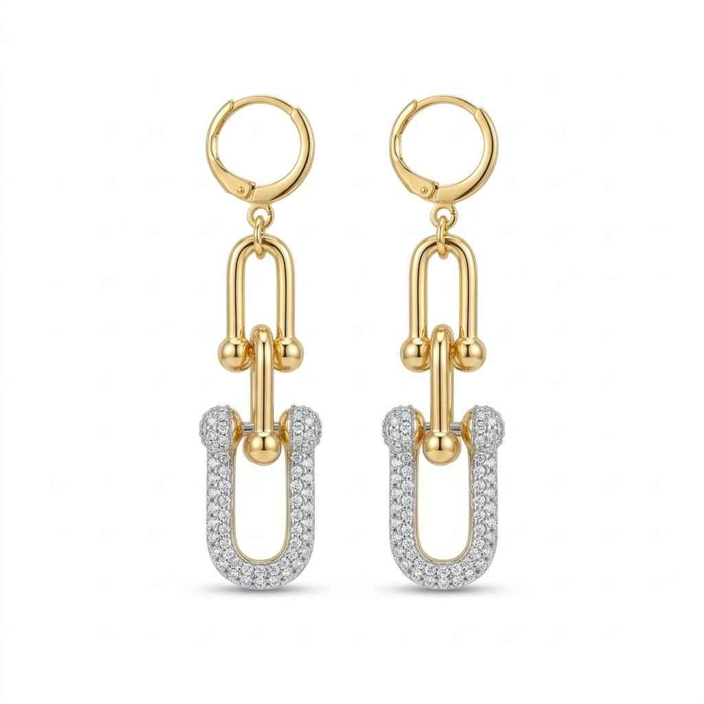 Modern Link Drop Earrings – 18K Style