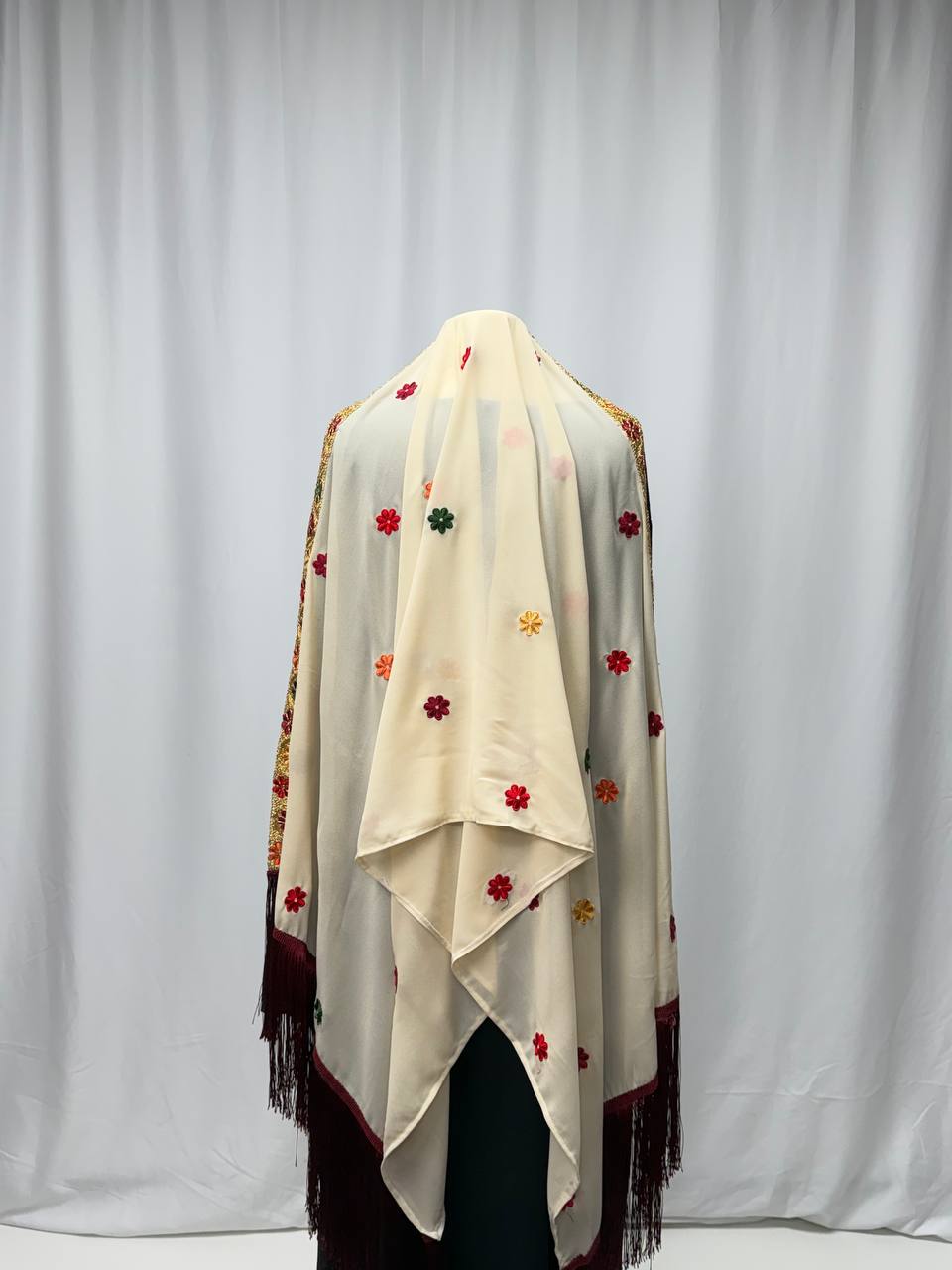 Imperial Blossom Fringe Shawl/Khirka - Palestinian Elegance
