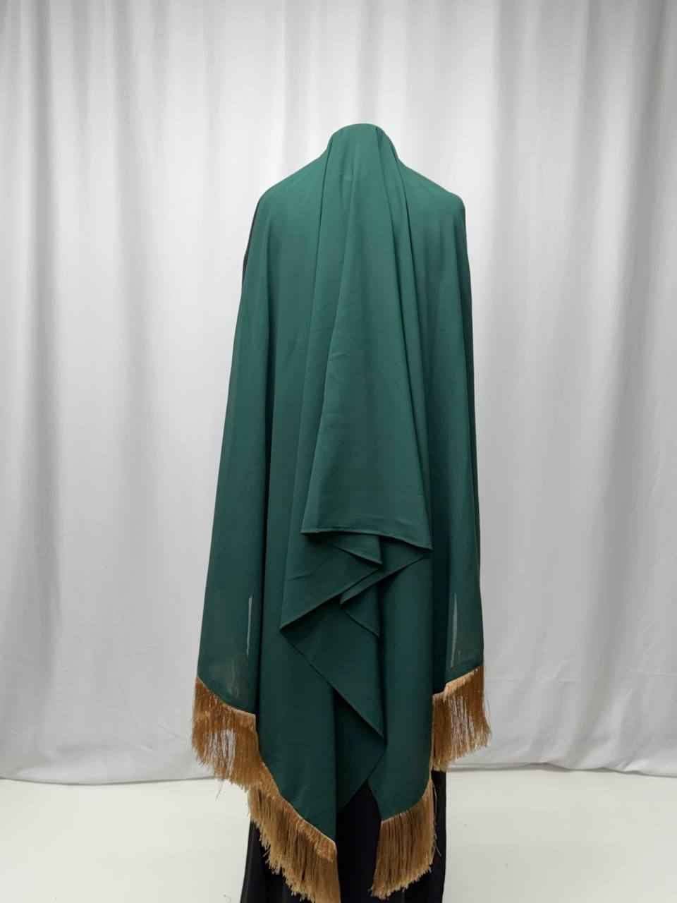 Emerald Grace Chiffon Fringe Shawl/Khirka