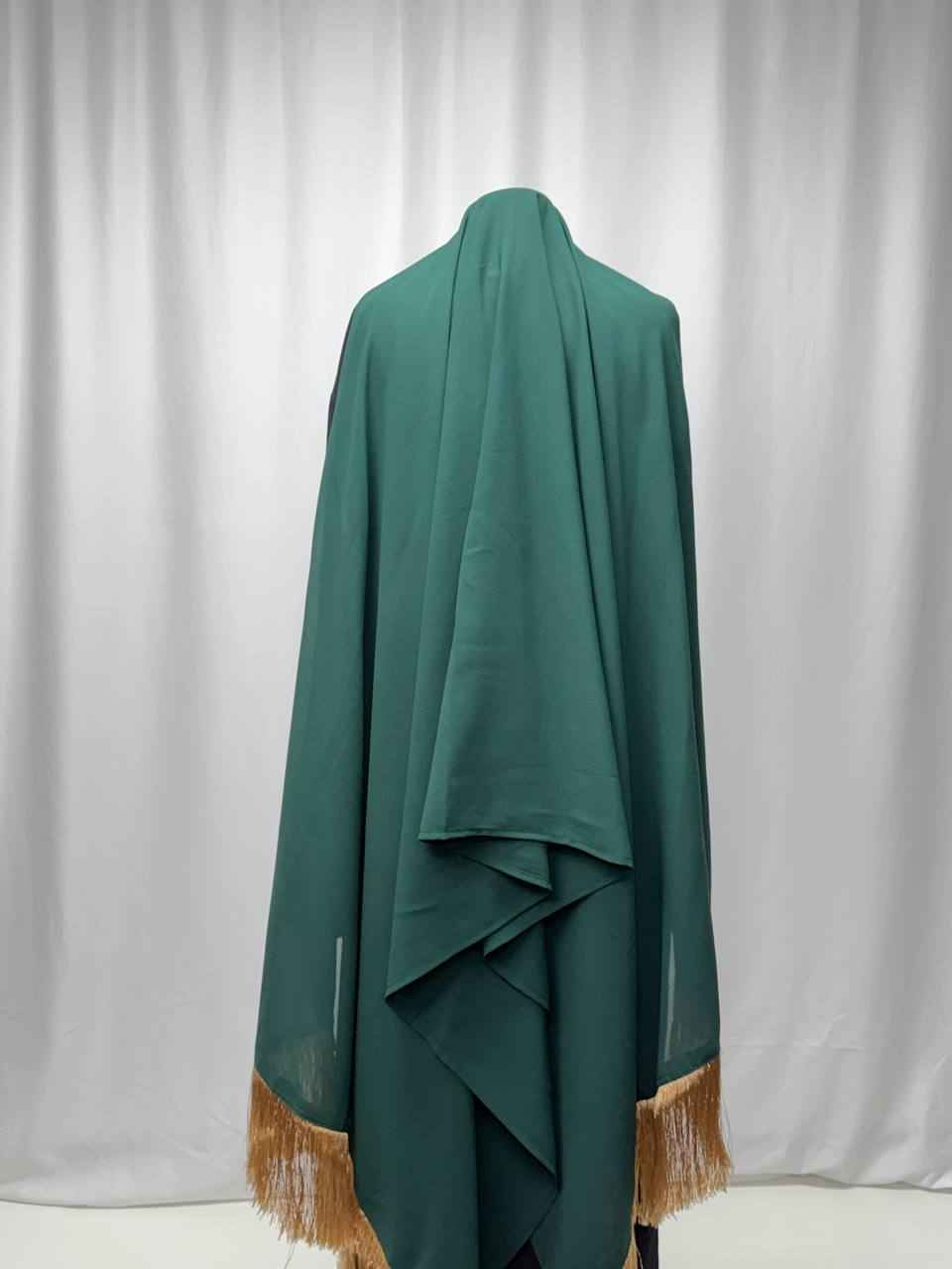 Emerald Grace Chiffon Fringe Shawl/Khirka