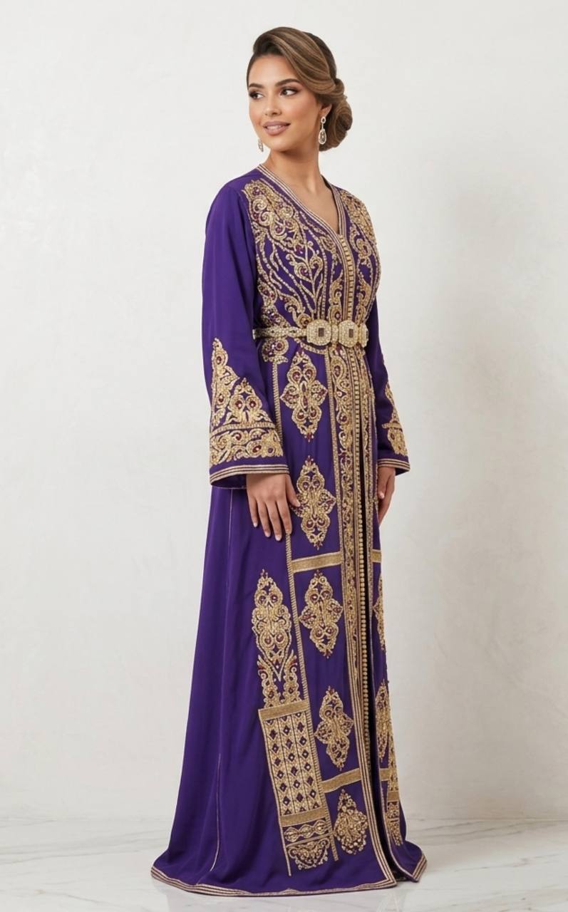 Royal Zahra Royal Violet Handcrafted Moroccan Caftan