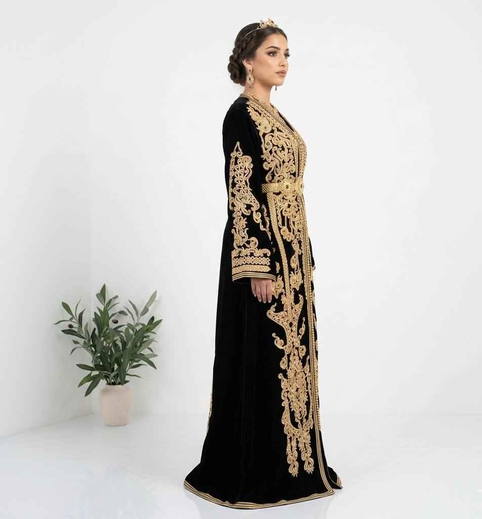 The Majestic Noir & Gold Hand-Worked Caftan