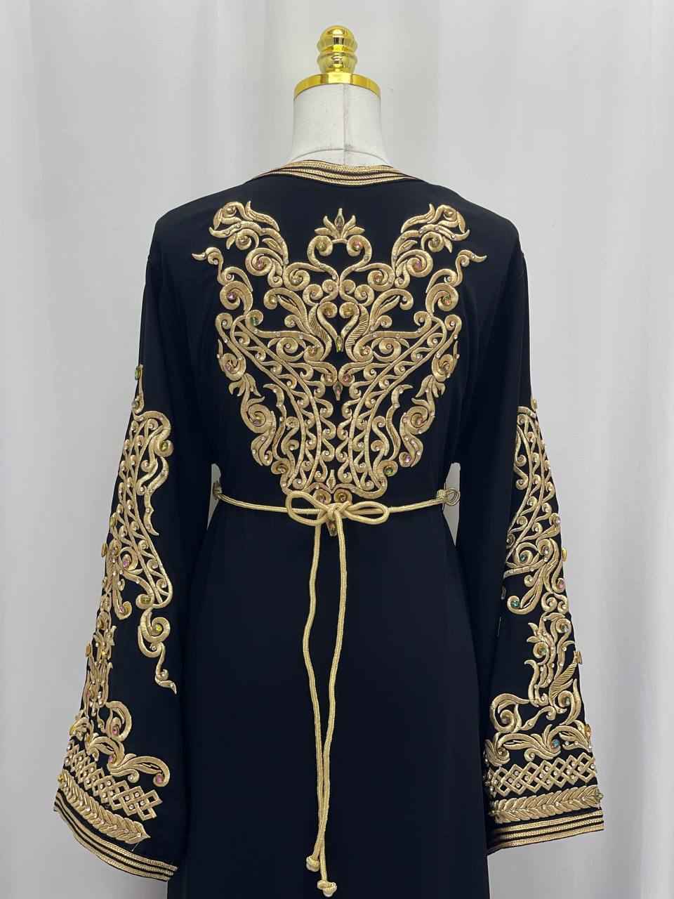 The Majestic Noir & Gold Hand-Worked Caftan
