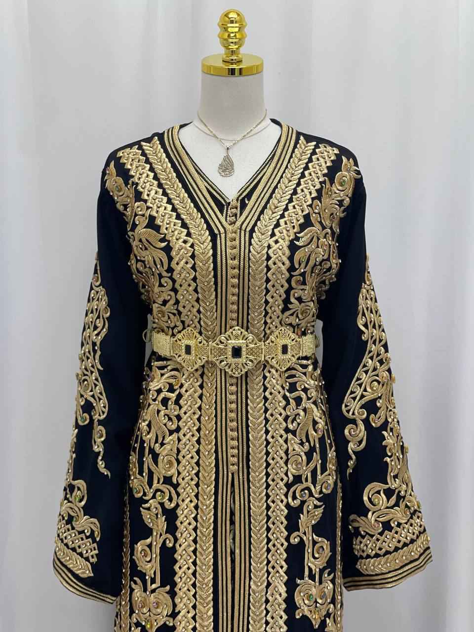 The Majestic Noir & Gold Hand-Worked Caftan