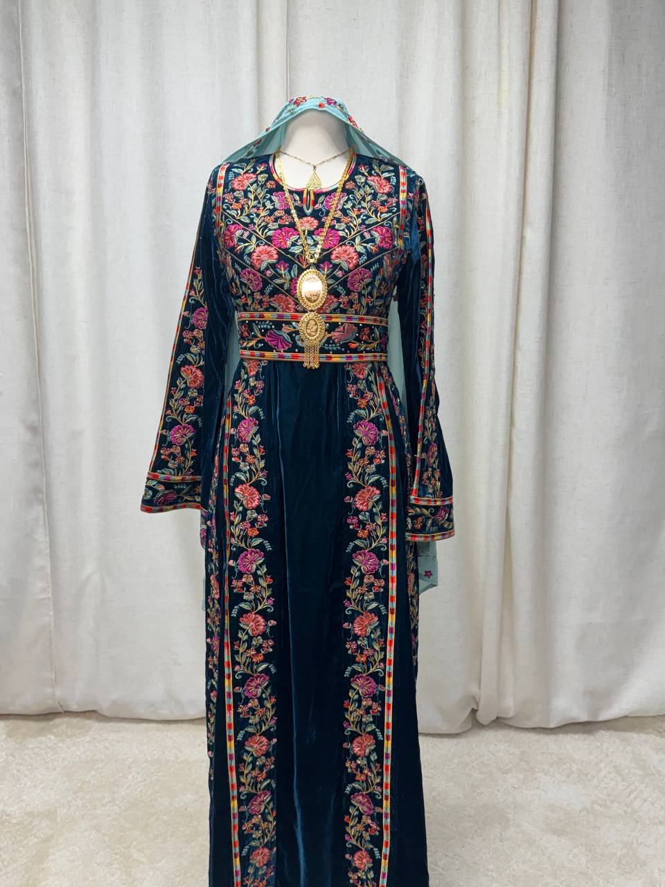Razan Petrol Velvet Heritage Thobe