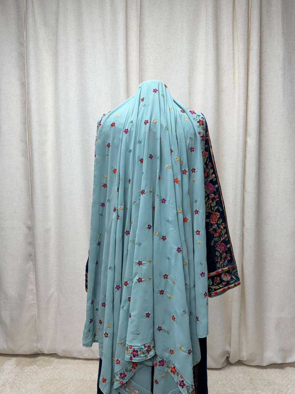 Turquoise Blossom Extra-Long Shawl