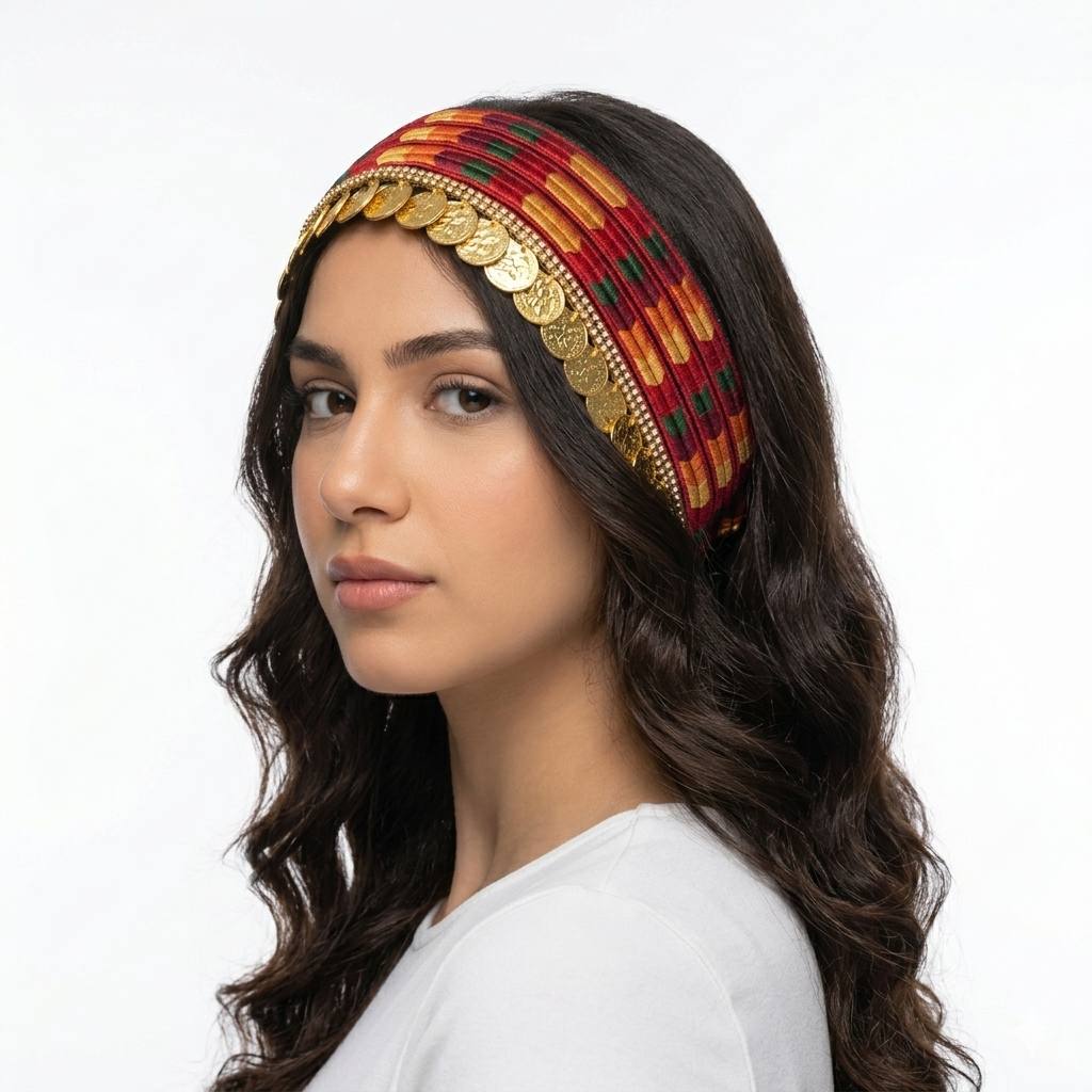 Golden Coin Embroidered Hair Wrap Headband