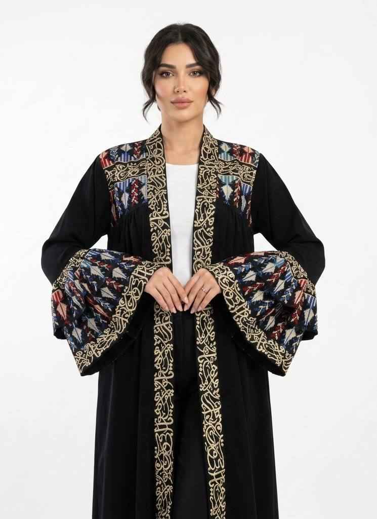 Samira Script Embroidered Open Abaya