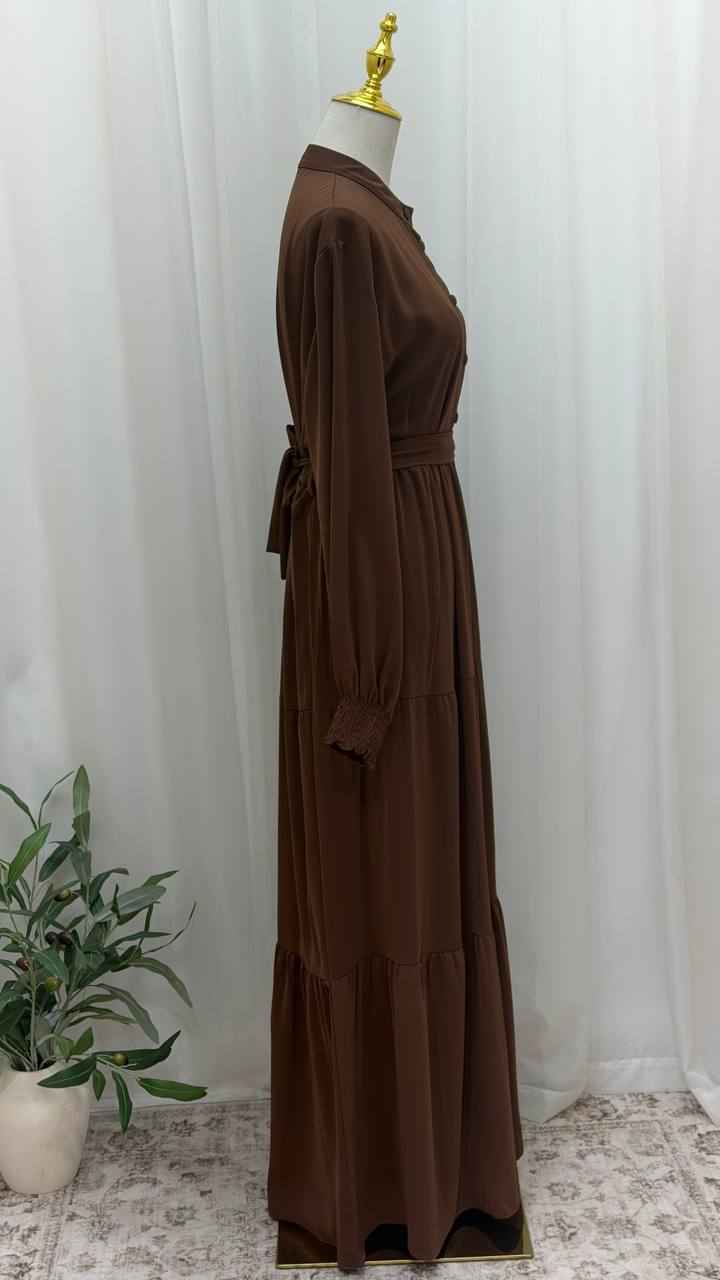Flowing Brown Tiered Maxi Dress