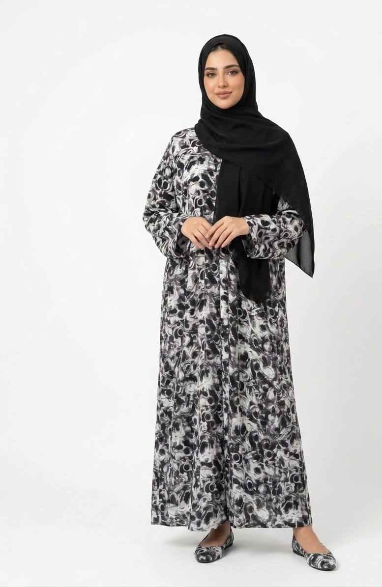 Midnight Marble Dubai Chiffon Abaya