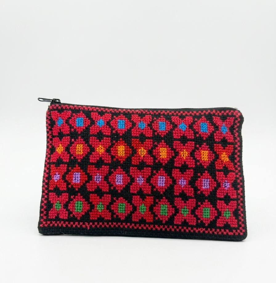 Hand-Embroidered Palestinian Heritage Zipper Pouch