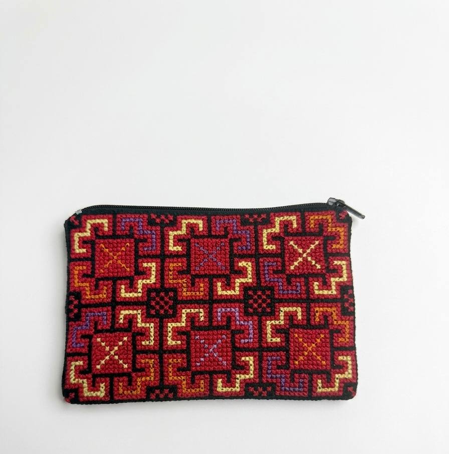 Hand-Embroidered Palestinian Heritage Zipper Pouch