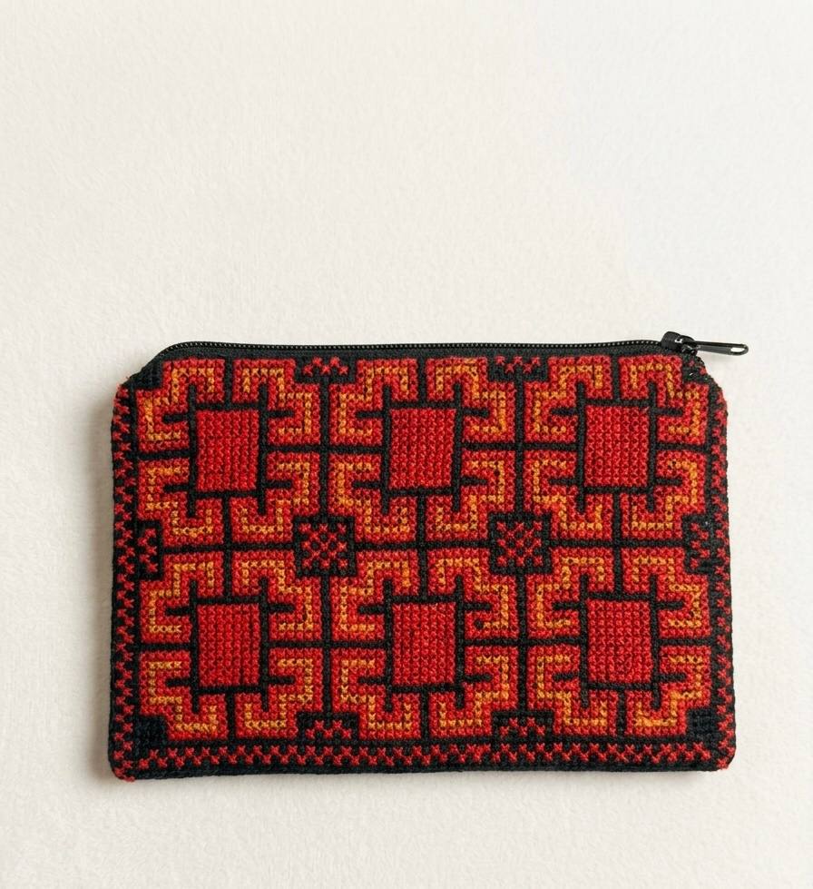 Hand-Embroidered Palestinian Heritage Zipper Pouch