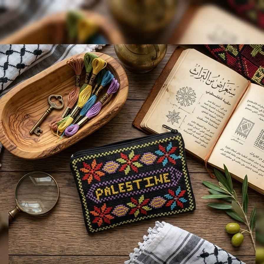 Hand-Embroidered Palestinian Heritage Zipper Pouch