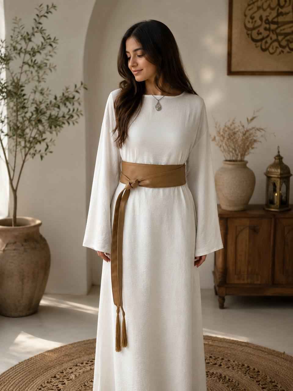 Dark Beige Elegance Satin Wrap Belt