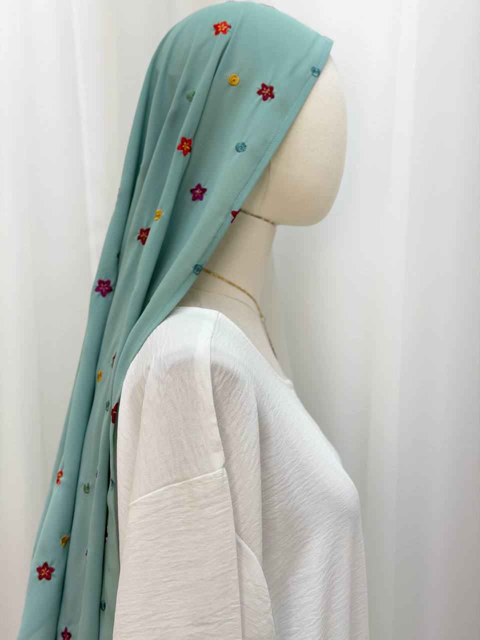 Blossom Breeze Hand-Embroidered Scarf