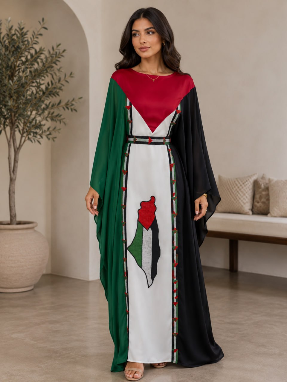 فستان العلم الفلسطيني مع الشرابات: فخر، تراث، وأسلوب فريد