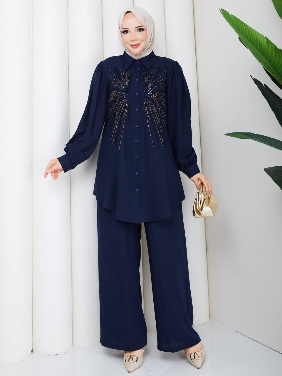 Hand-Embroidered Soft Linen Two-Piece Set