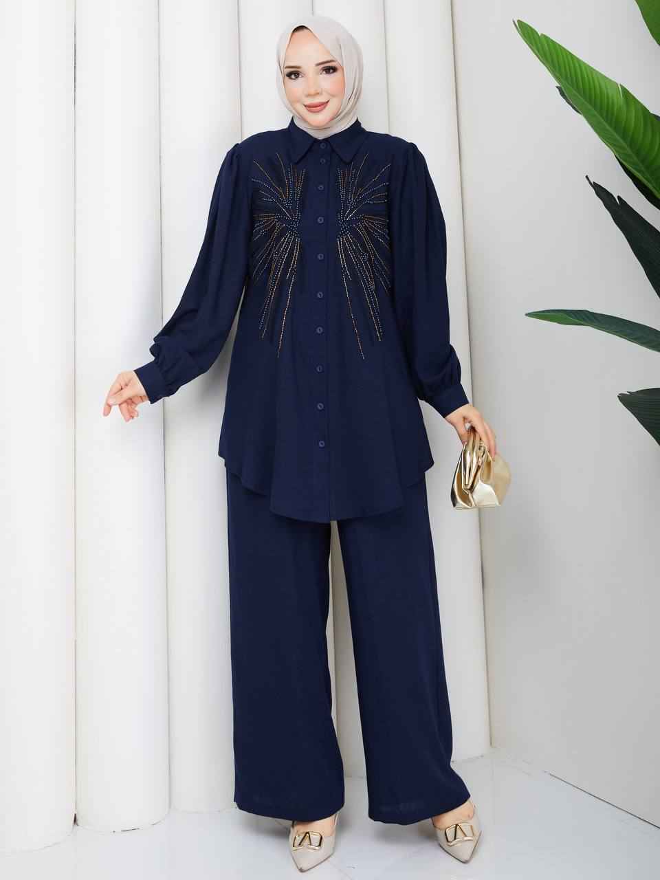 Hand-Embroidered Soft Linen Two-Piece Set
