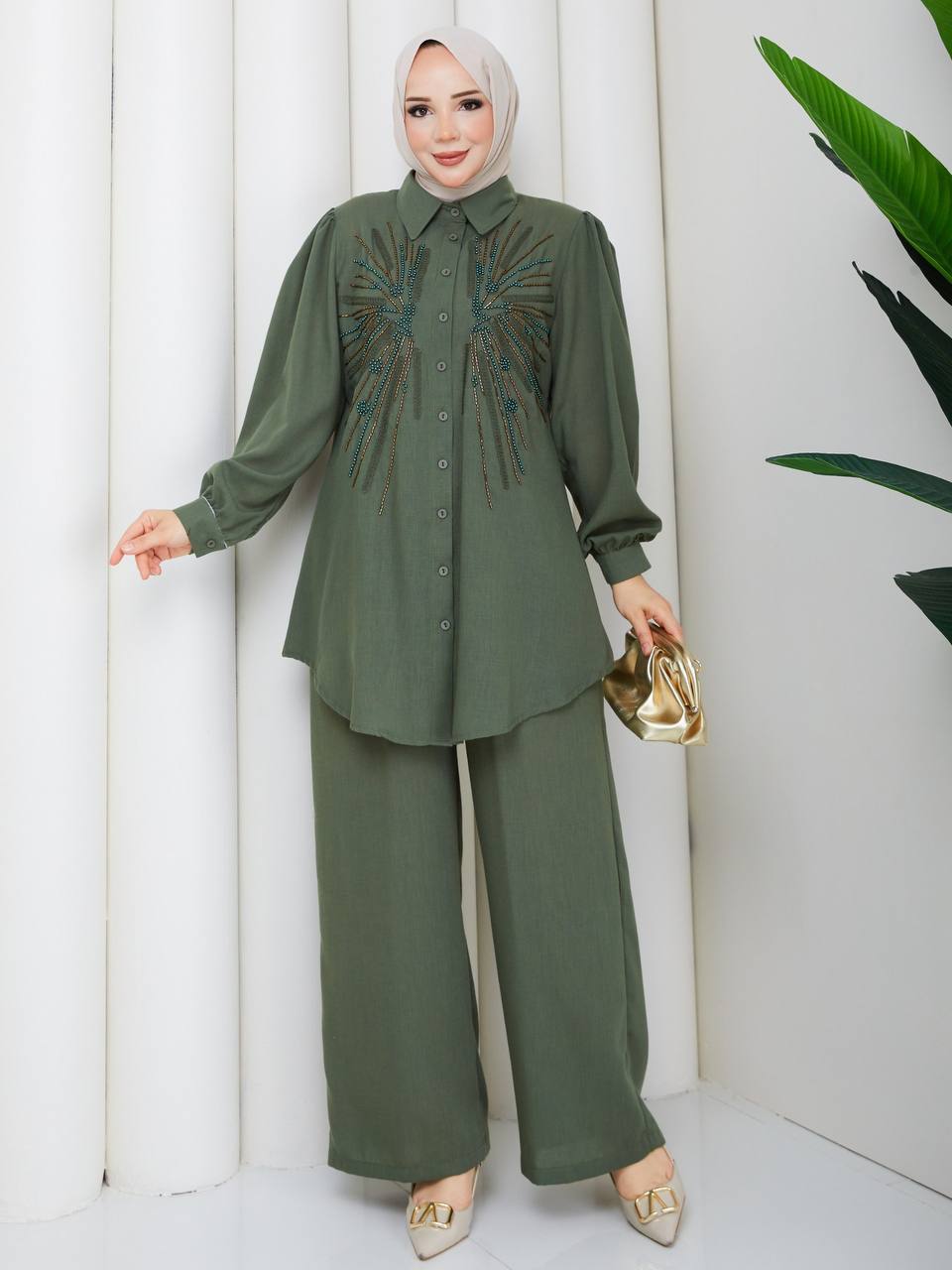 Hand-Embroidered Soft Linen Two-Piece Set