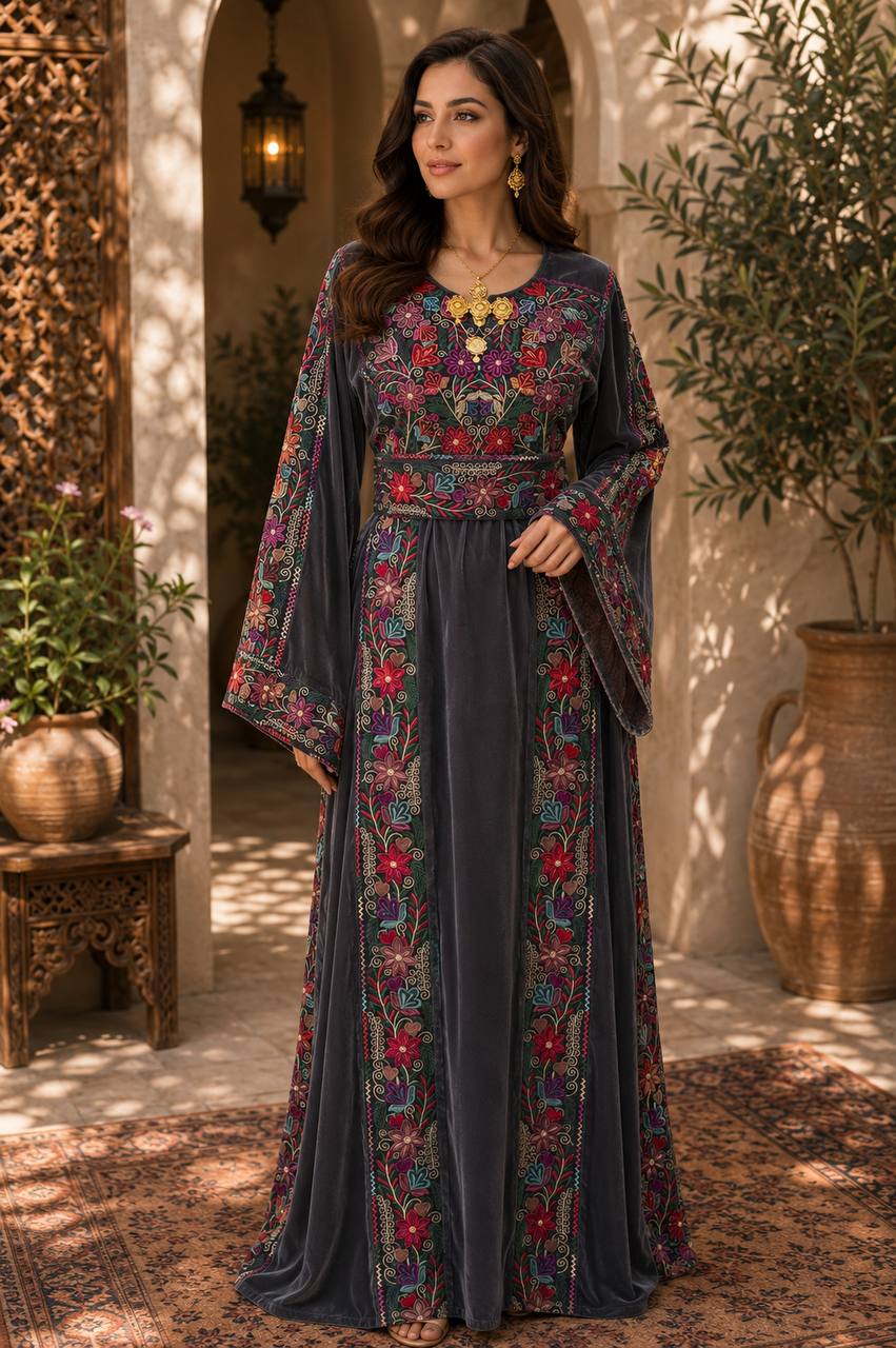 Noul Embroidered Velvet Thobe