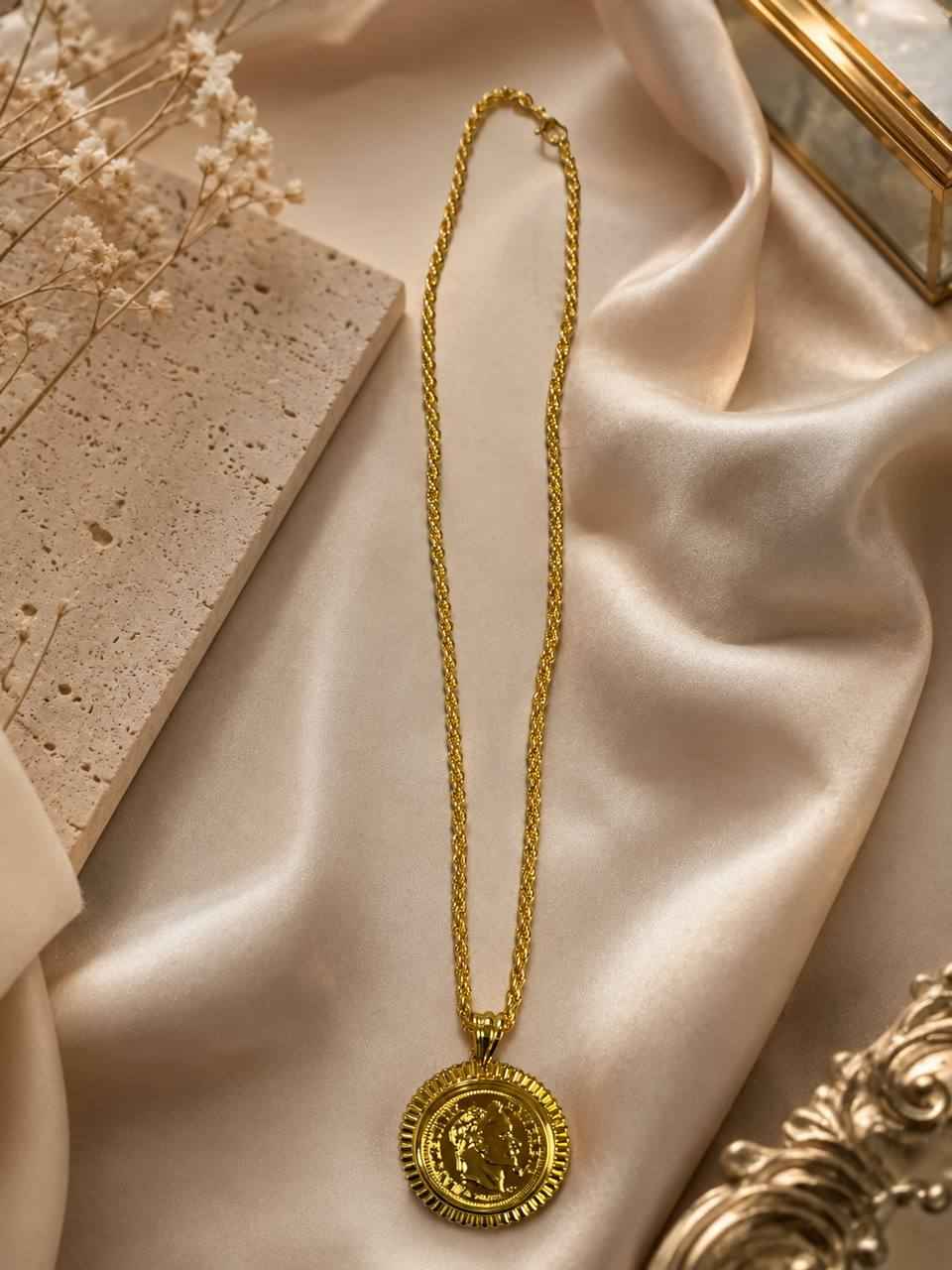 Golden Coin Medallion Necklace