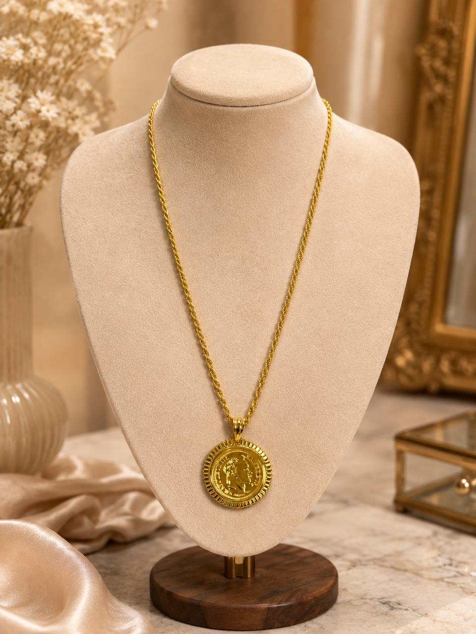 Golden Coin Medallion Necklace