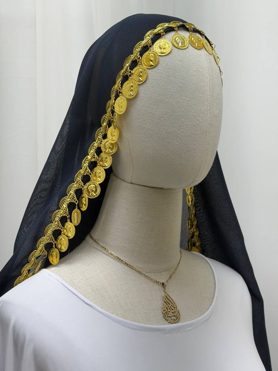 Yasmeen Coin-Trimmed Tie Shawl-Khirka