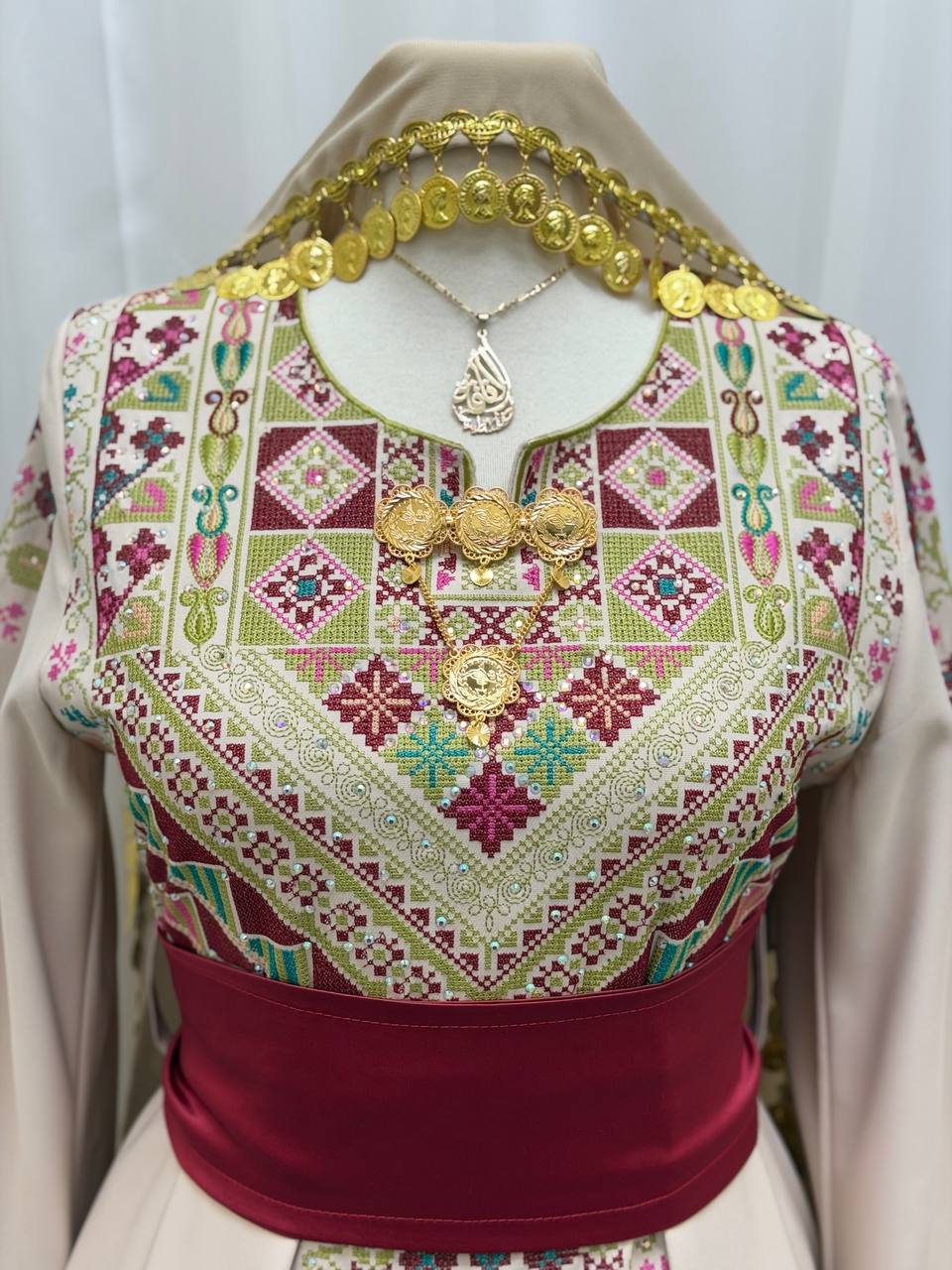 Yasmeen Coin-Trimmed Tie Shawl-Khirka