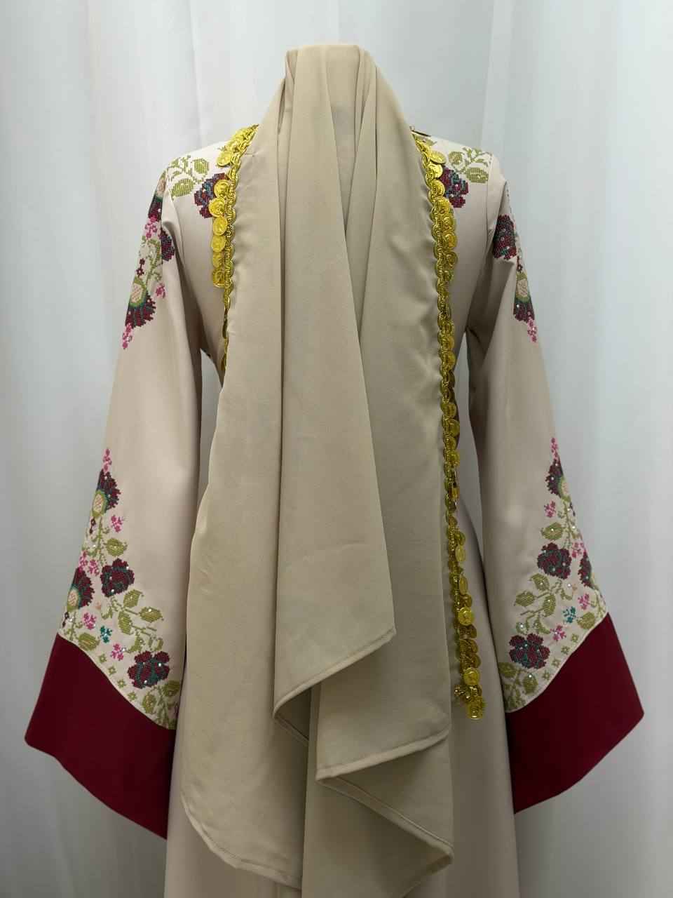 Yasmeen Coin-Trimmed Tie Shawl-Khirka