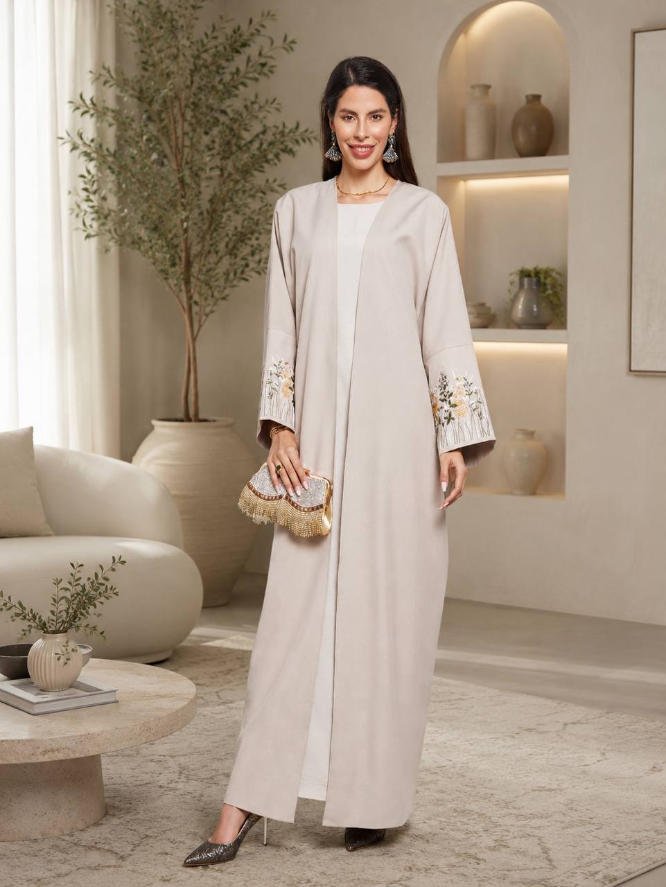 Lavender Floral Open Abaya