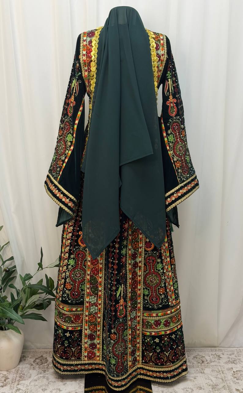 Emerald Green Velvet Palestinian Thobe