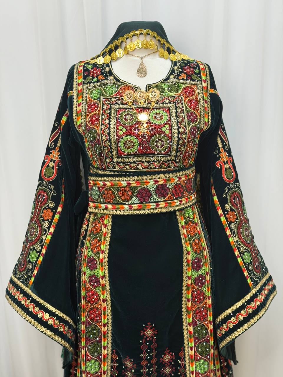Emerald Green Velvet Palestinian Thobe