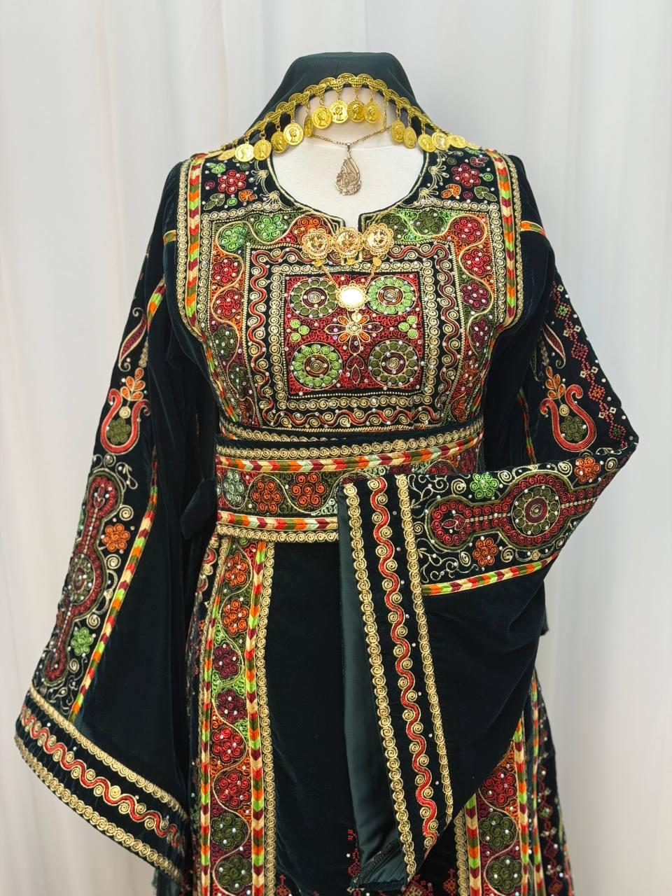 Emerald Green Velvet Palestinian Thobe