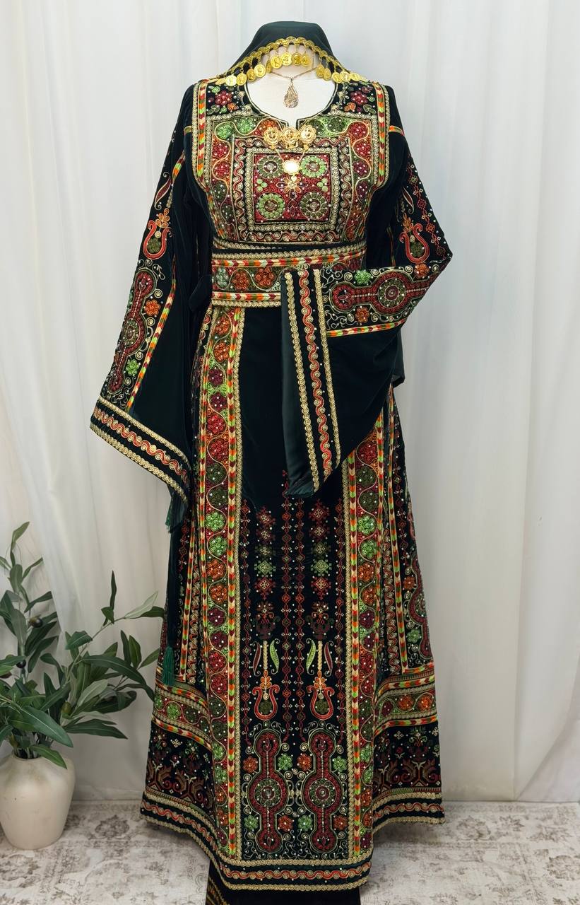 Emerald Green Velvet Palestinian Thobe
