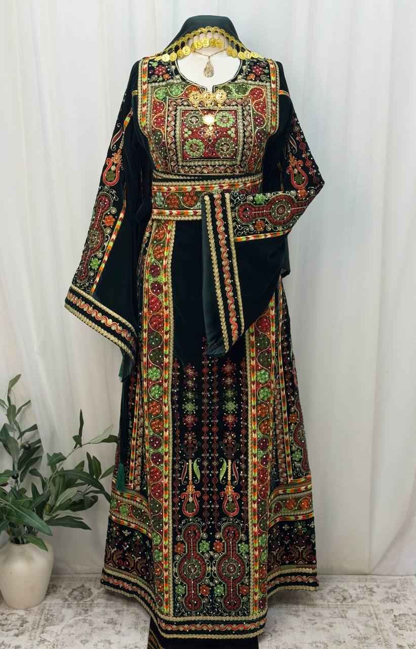Emerald Green Velvet Palestinian Thobe