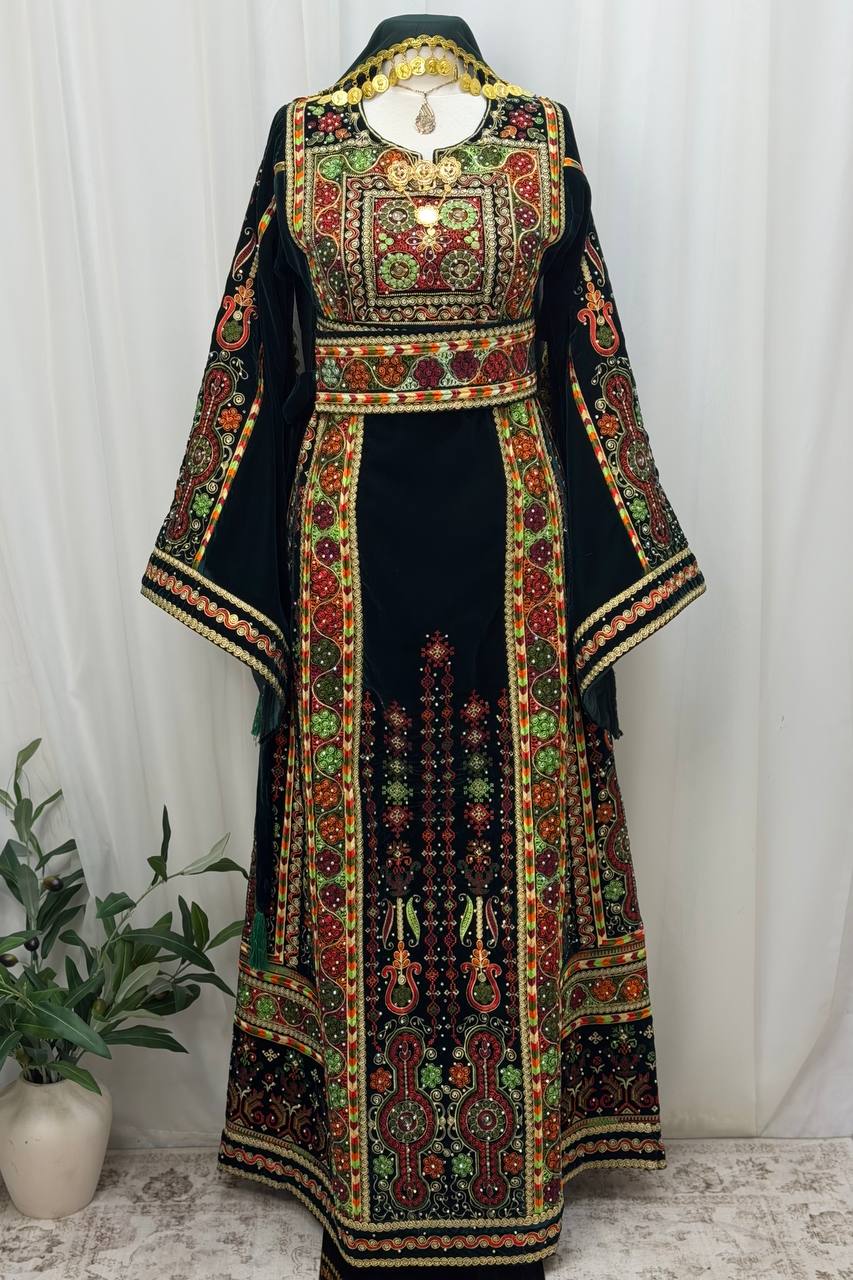 Emerald Green Velvet Palestinian Thobe