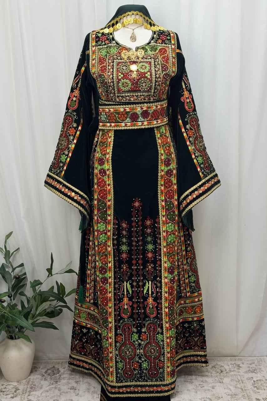 Emerald Green Velvet Palestinian Thobe