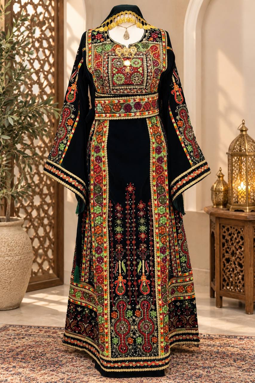 Emerald Green Velvet Palestinian Thobe