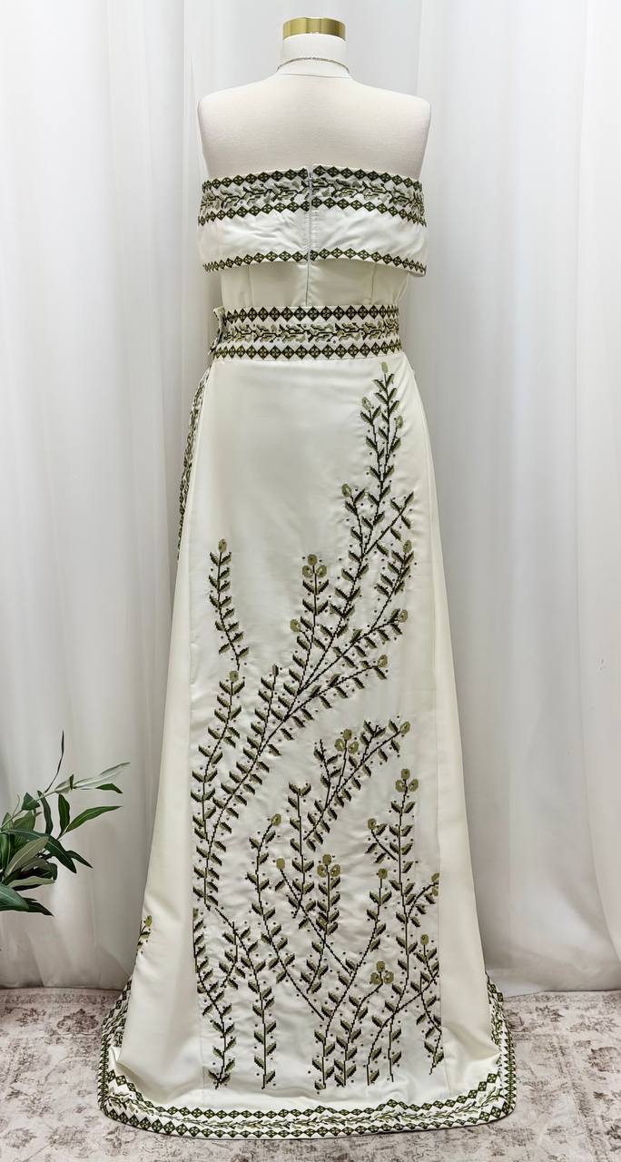 Olive Bride – Palestinian Embroidered Thobe & Skirt Set