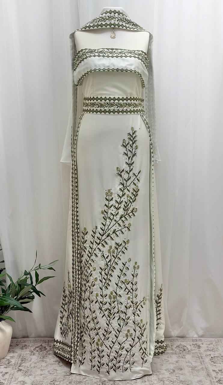 Olive Bride – Palestinian Embroidered Thobe & Skirt Set