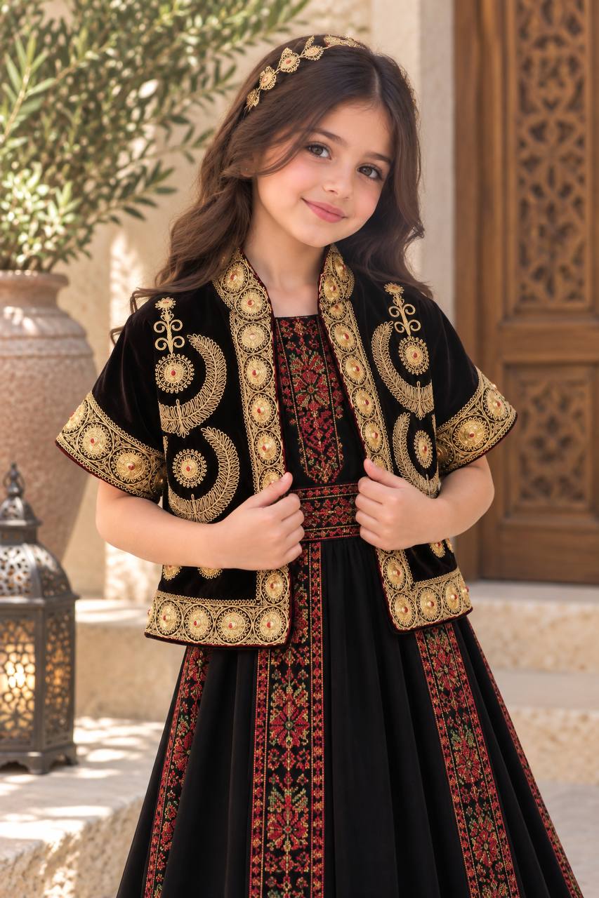 Girls’ Embroidered Velvet Jacket/Taqseedeh